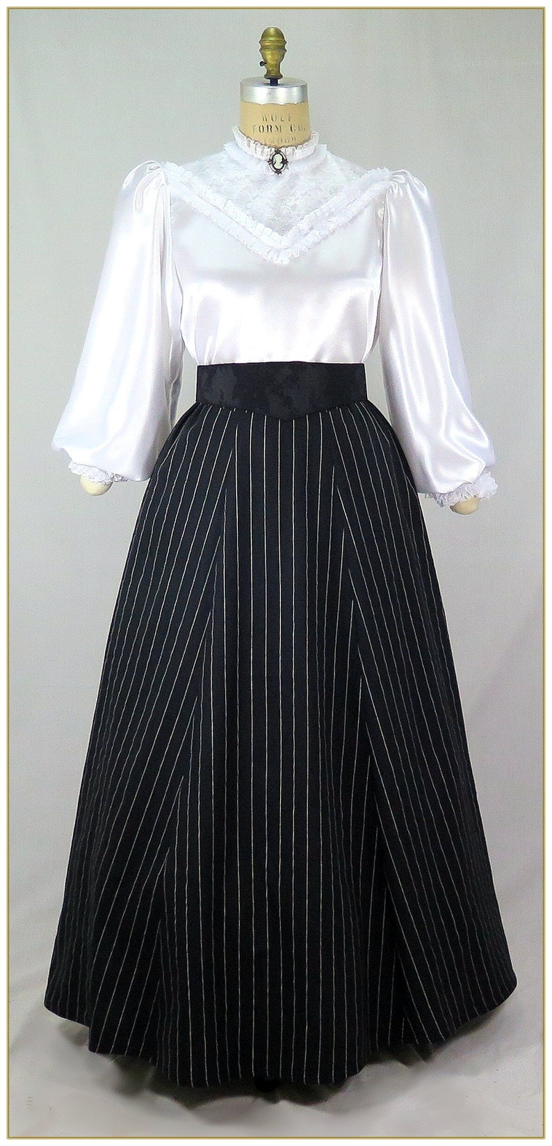 Victorian Skirts | Edwardian Skirts & Patterns     Victorian Black White Stripe Linen Blend Skirt  AT vintagedancer.com