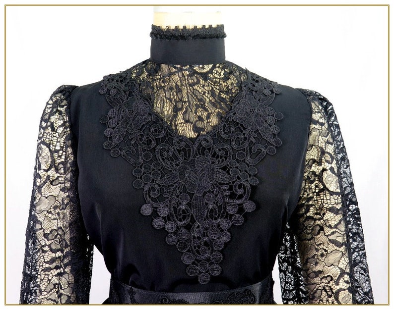 Victorian Black Peachskin & Lace Blouse image 4