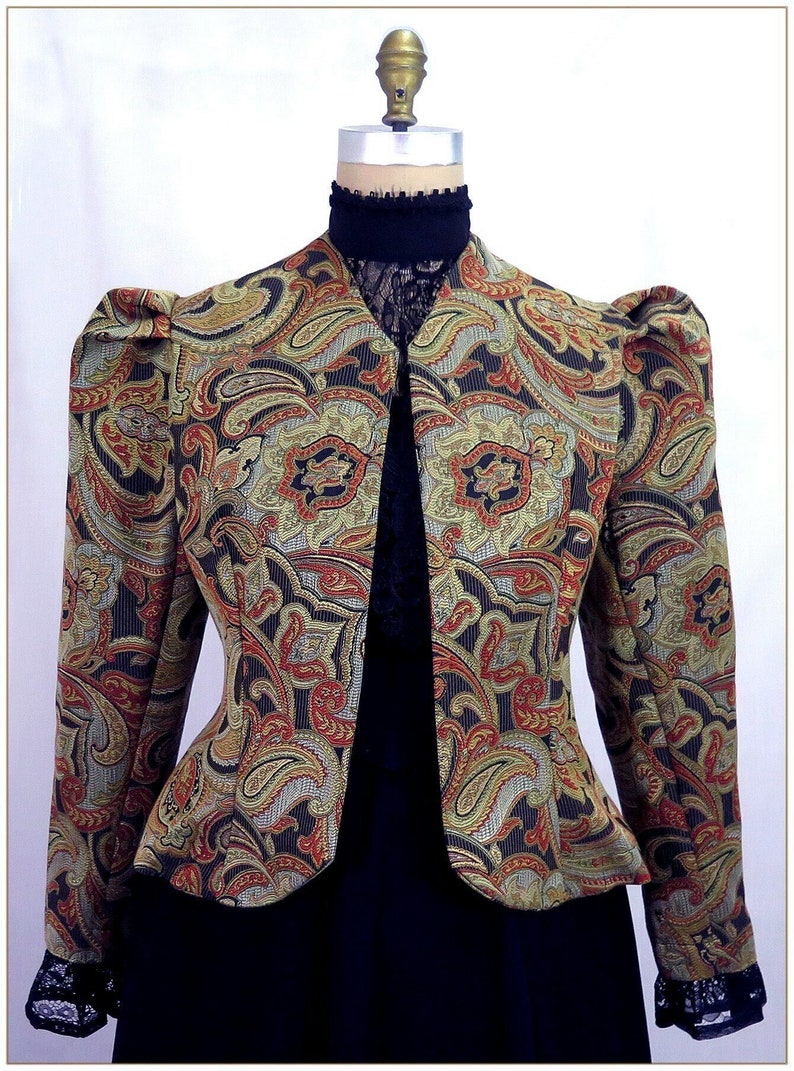 Edwardian Blouses |  Lace Blouses, Sweaters, Vests     Victorian Multi Color Jacquard Jacket  AT vintagedancer.com