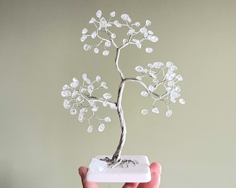 Clear Quartz Gemstone Tree – April Birthstone Gift, Rock Crystal Wire Tree, Handmade Crystal Home Decor