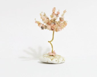 Pink Opal birthstone wire tree, Bonsai tree, Libra Wire sculpture, Fairy garden miniature tree, zen decor tree, Wedding gift, beaded tree