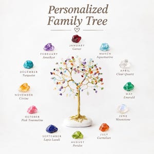 Personalized Wire Family Tree Sculpture, Custom Birthstone Gemstone Tree of Life, Unique Grandparents Anniversary Gift, Copper Wire Art