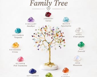Personalized Wire Family Tree Sculpture, Custom Birthstone Gemstone Tree of Life, Unique Grandparents Anniversary Gift, Copper Wire Art