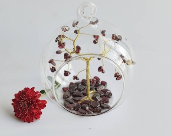 January birthstone gift , Christmas ornament, garnet gemstone tree