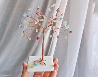 Family tree sculpture, Personalised couple gift, Wire tree sculpture, Gemstone birthstone tree, gemstone tree, family tree of life