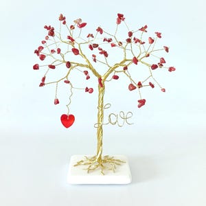 35th Anniversary Gift, 35th wedding anniversary, Coral tree sculpture, Garnet gemstone tree with Swarovski crystal Heart, Ruby anniversary