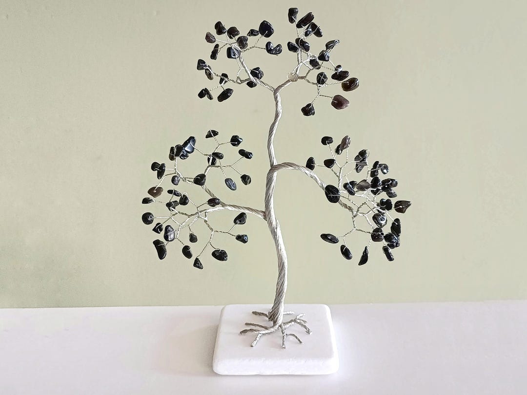 Obsidian Wire Tree of Life, Minimalist Crystal Tree Sculpture, Zen Desk ...