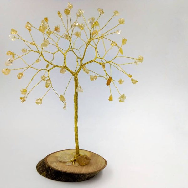 Regalo per il 50° anniversario di matrimonio, Anniversario d'oro, Scultura dell'albero in filo d'oro, Albero in filo di citrino, Regalo del primo anniversario, Regalo di nozze d'oro