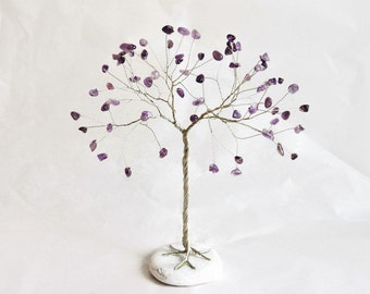 Amethyst gemstone tree, February birthstone gift, Wire tree of life,
