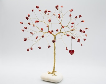 35th anniversary gift, CORAL gemstone tree, Tree of life decor