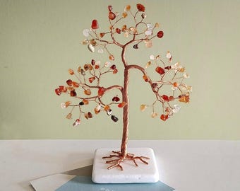 July birthstone gift, Carnelian gemstone tree sculpture, 17th anniversary