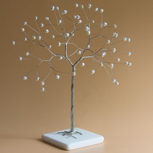 30th Anniversary gift, Pearl tree, Pearl anniversary gift, 30th Wedding anniversary gift, Pearl wire tree on White pebble, Gem tree