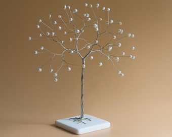 30th Anniversary gift, Pearl tree, Pearl anniversary gift, 30th Wedding anniversary gift, Pearl wire tree on White pebble, Gem tree