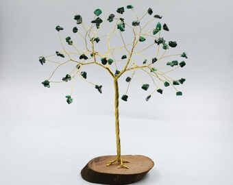 Malachite Gemstone Tree: Golden Wire Tree of Life Sculpture