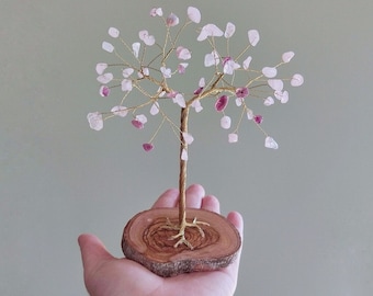 Rose quartz wire tree, 5th anniversary gift, Tree of love