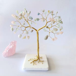 Beryl Gemstone tree sculpture, gemstone tree of life, tree sculpture, Wire tree of life, Gold ornament, Healing crystal, pastel decor