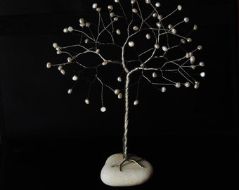 3 wedding Anniversary gift, Pearl tree, Pearl anniversary gift, Gemstone tree