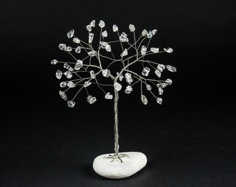 Árvore de pedras preciosas de quartzo cristal, presente de aniversário de abril, presente de 15º aniversário para casais