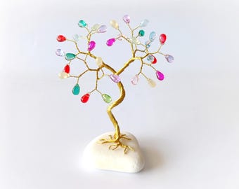 Handgemachter Weihnachtsbaum des Lebens, Edelstein & Golddraht