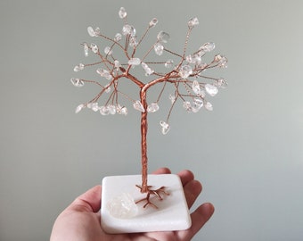 Quartz wire tree sculpture, 15th crystal anniversary, April birthday gift, gift for her