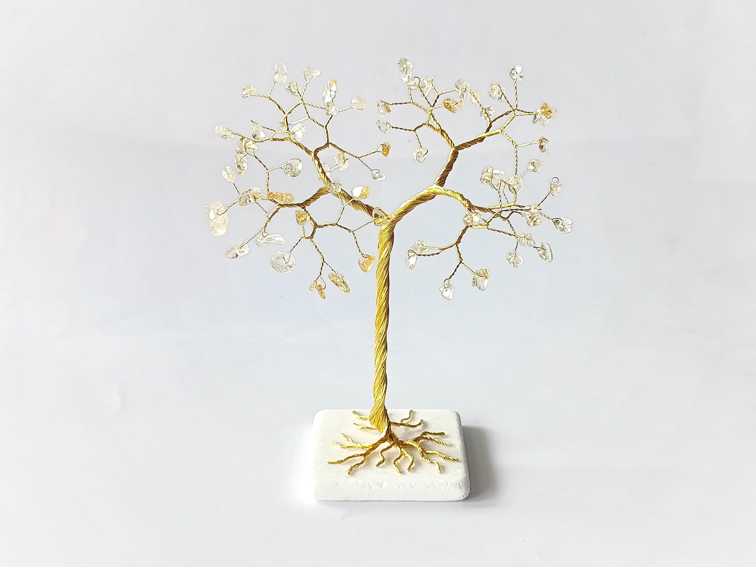 50th Anniversary Gift for Parents, Citrine Gemstone Tree Sculpture, Golden Anniversary Decor, Wire Crystal Tree, Keepsake for Couple