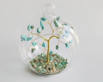 December birthstone gift , Christmas ornament, Turquoise wire tree