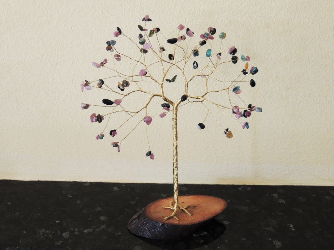 October Birthstone Gift, Tourmaline Birthstone Tree, Handmade Gemstone ...