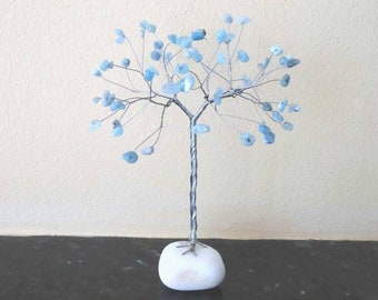 March Birthstone tree, Aquamarine gemstone tree, 19th anniversary gift, Aquamarine wire tree, Birthstone gift