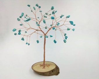 Turquoise wire tree, December birthstone gift , 5th anniversary gift, 11th anniversary, Turquoise gemstone tree