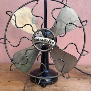 Antique vintage Marelli 1930 rare Italian Paris electric fan  beautiful very good condition rewired cable flex fabric study desk