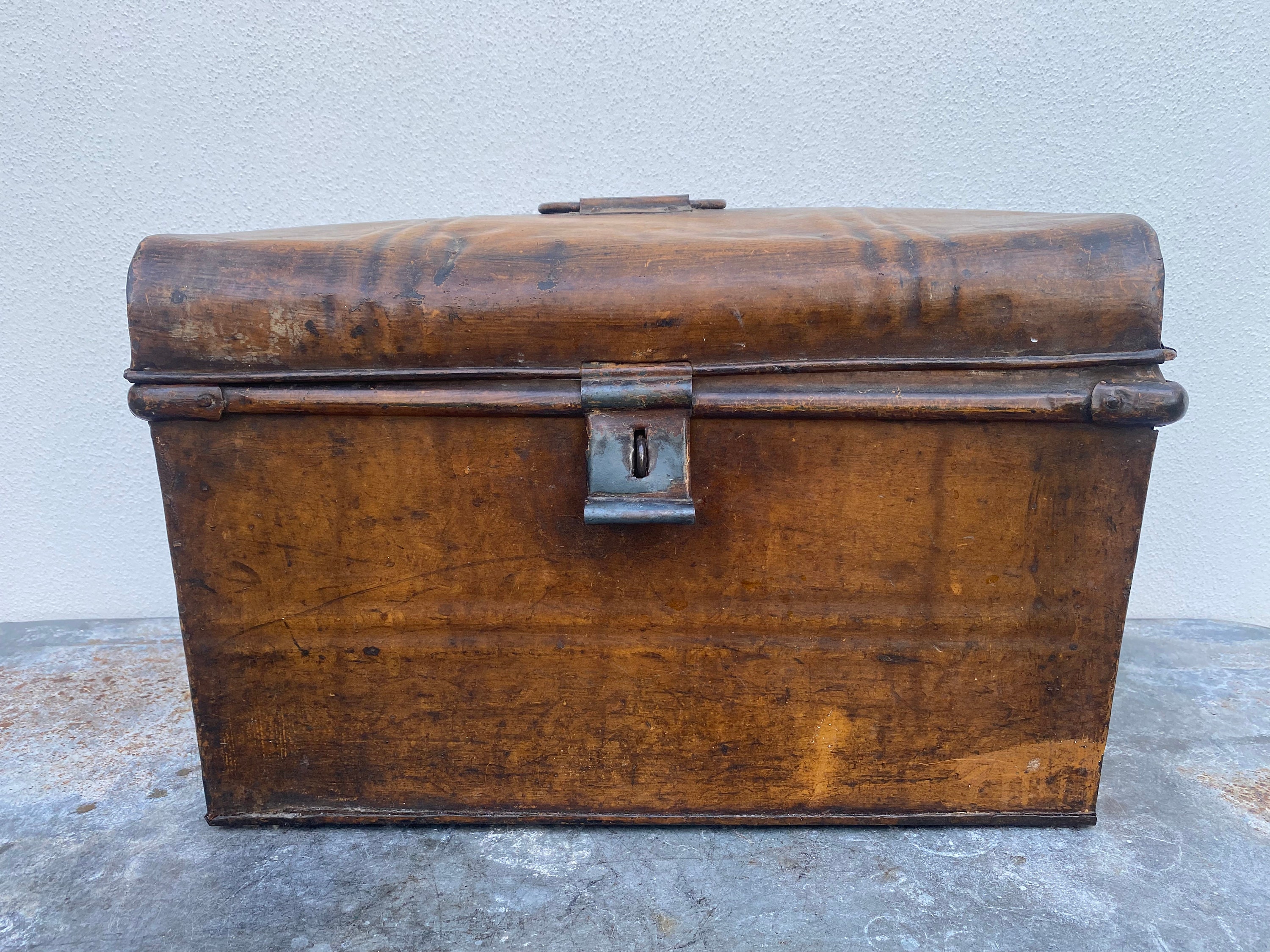 Leather Copper Luggage Box Steamer Trunk Case Table