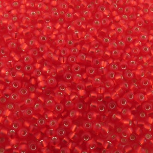 11/0 #10F Matte Silver Lined Flame Red Miyuki Seed Beads 24 g