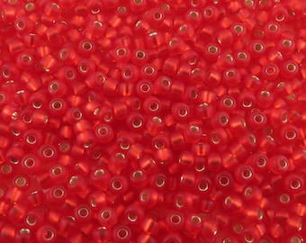 11/0 #10F Matte Silver Lined Flame Red Miyuki Seed Beads 24 g