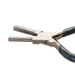 May include: A pair of silver-colored pliers with dark green handles. The tool has two cylindrical extensions at the front and the text "Beadsmith" is printed on the body of the pliers. The tool is designed for jewelry making.
