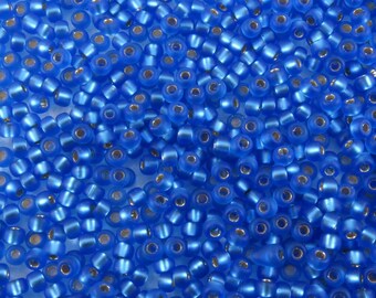 11/0 #19F Matte Silver Lined Sapphire Miyuki Seed Beads 24 g