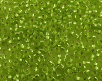 11/0 #14F Matte Silver Lined Chartreuse Miyuki Seed Beads 24 g