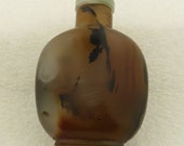 Antique Chinese Brown Mottled Color Agate Snuff Bottle w Jade Cap.