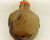 Antique Chinese Mottled Brown Agate Snuff Bottle w Carnelian Stopper.