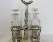 Vintage European Sterling Silver Crystal Footed Cruet Set.