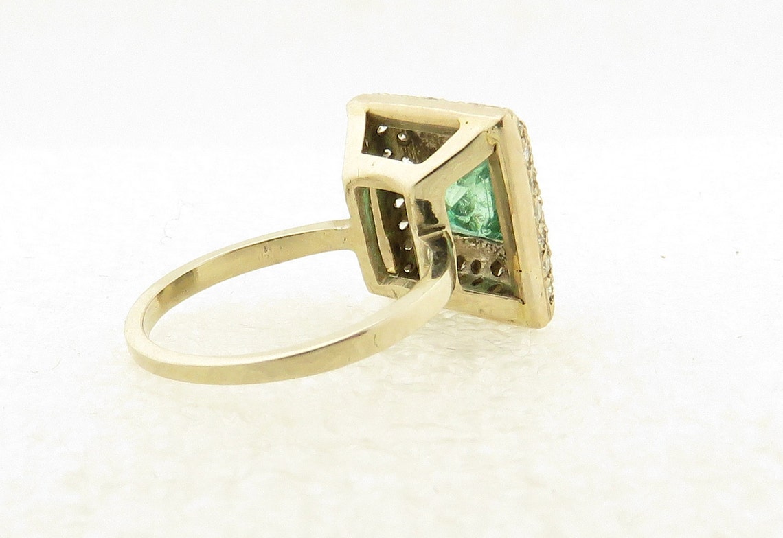Vintage Square Gold Emerald Diamond Ring | Etsy