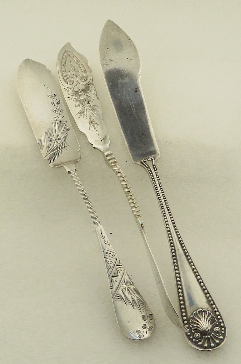 Antique 3 Sterling Silver Master Butter Knives.