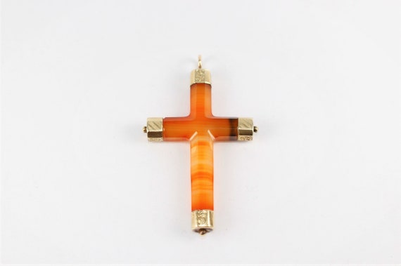 Antique Victorian Gold Agate Scottish Cross Pendan