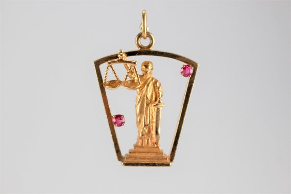 Antique Gold Libra Ruby Charm Pendant