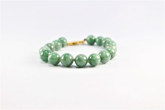 Antique Jade Beaded Gold Lobster Clasp Bracelet