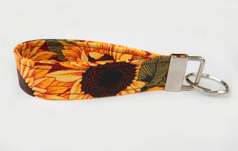 Autumn Wrist Keychain Fall Floral Wristlet Lanyard Sunflower Key Fob