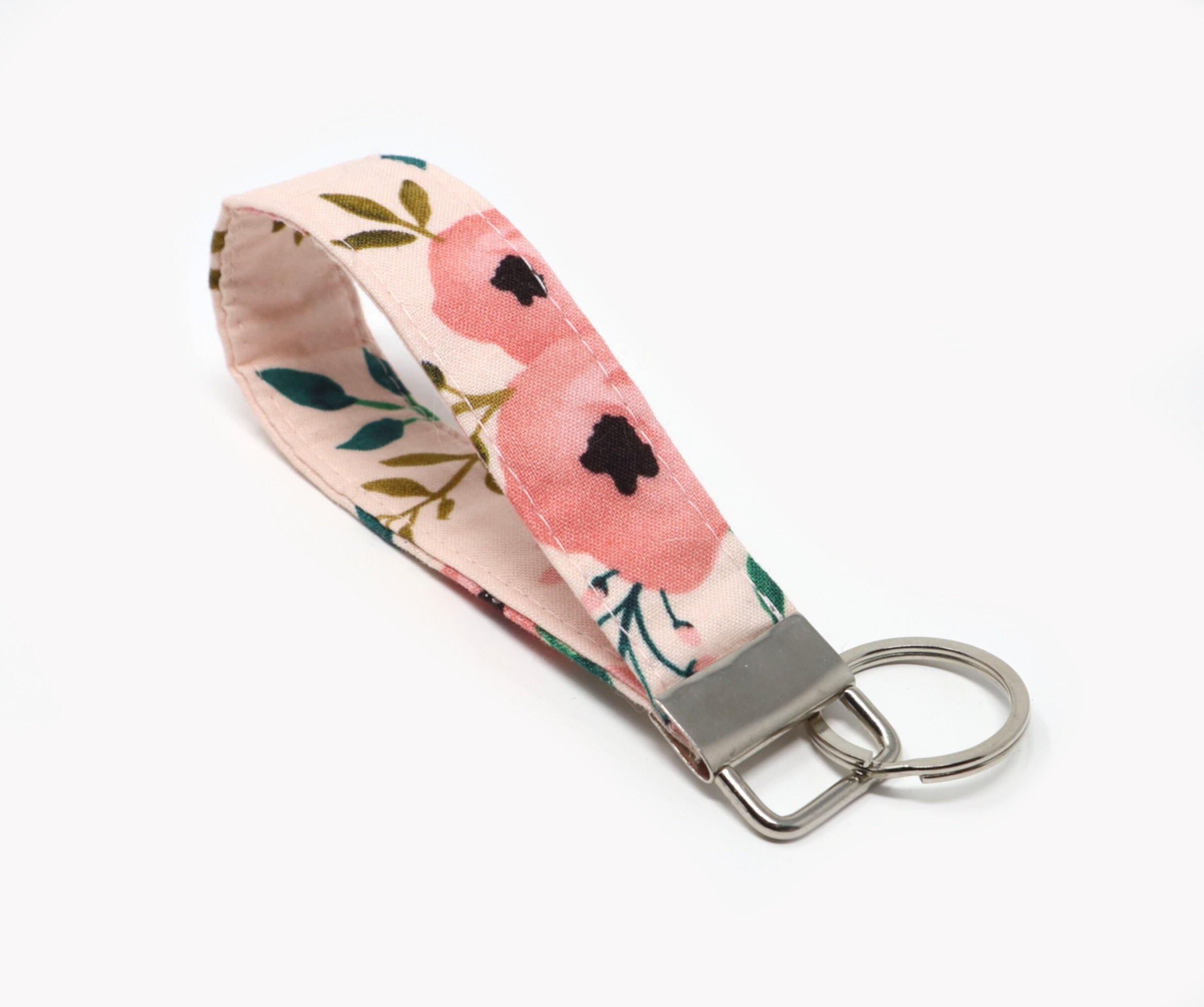 Pink Floral Key Fob Boho Wristlet Keychain Wrist Strap | Etsy