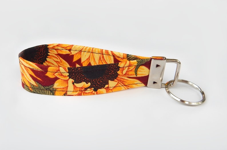 Autumn Wrist Keychain Fall Floral Wristlet Lanyard Sunflower Key Fob