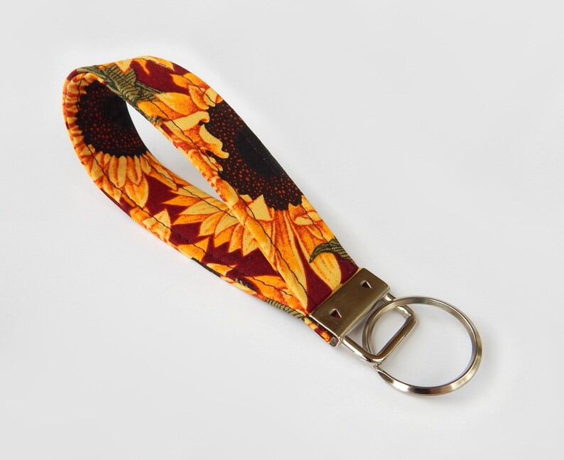 Autumn Wrist Keychain Fall Floral Wristlet Lanyard Sunflower Key Fob