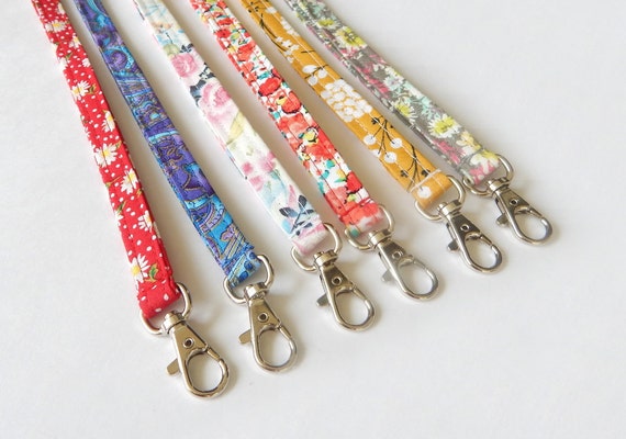 Lobster clasp and key ring New Thinner Design vintage inspired flowers tiny flower Christmas Skinny floral Lanyard ID Badge Holder