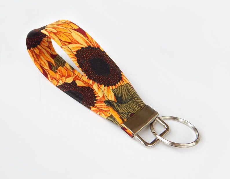 Autumn Wrist Keychain Fall Floral Wristlet Lanyard Sunflower Key Fob